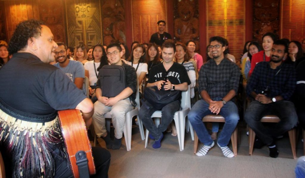 HAKA WORKSHOPS: Students from AUT learning actions songs with Tapeta Wehi from Te Wehi Haka