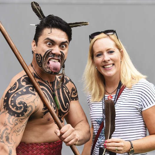 haka-warrior-and-guest-at-haka-on-the-park Kapa haka performance