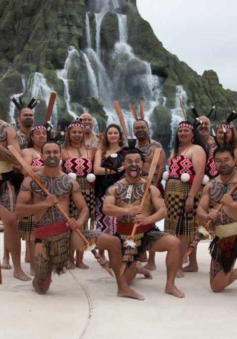 Our Māori warriors performing a pūkana at the grand opening of Universal Studios in USA