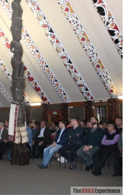 Men sit in the first couple of rows of chairs and woman behind. The first row of men on either side of the wharenui (manuhiri&tangata whenua) are the kaikōrero (speakers) of both parties.