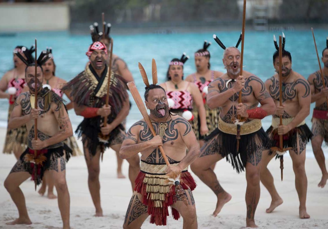 Tapeta Wehi performing a haka at Universal Studios in Orlando